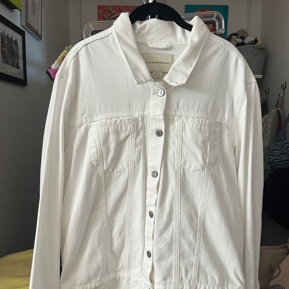 🕊️ Pilcro and the Letterpress White Denim Jean Jacket - L ✨